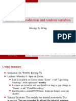 Lecture 1. Introduction and Random Variables: Kwong-Yu Wong