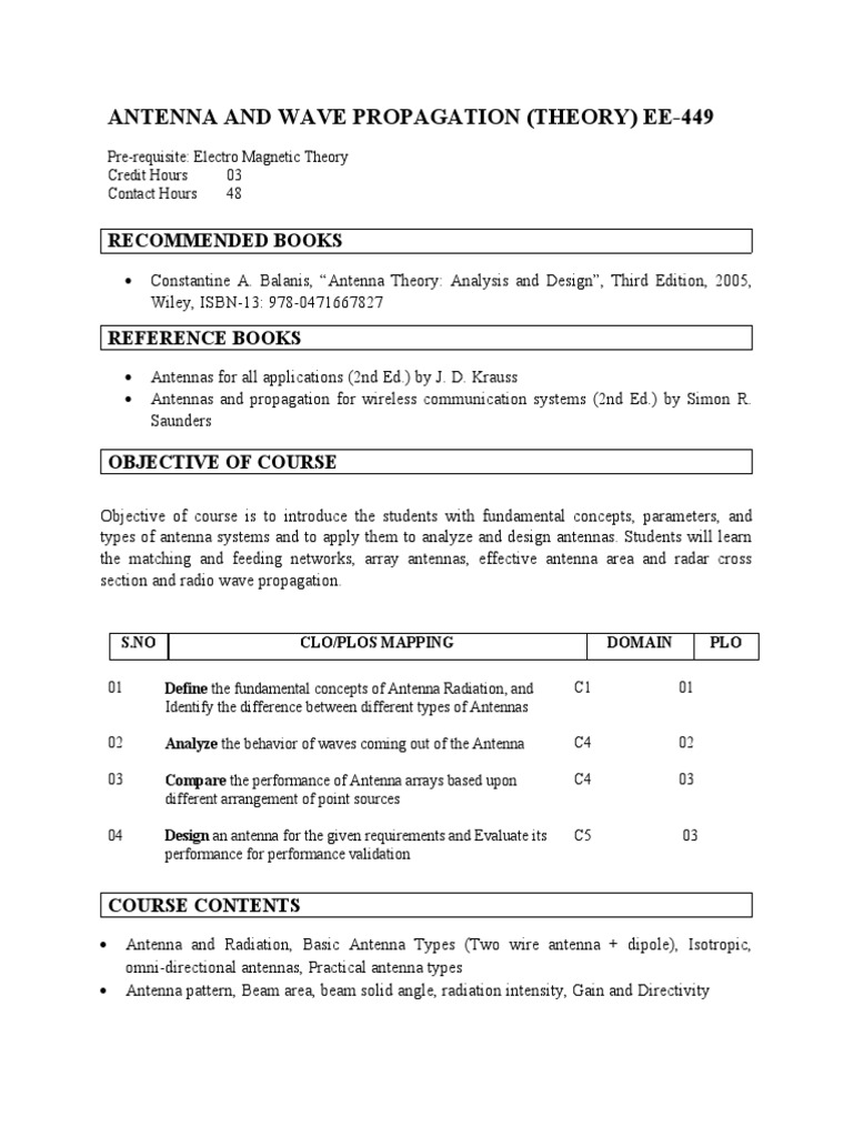 Antenna and Wave Propagation (Ee449) PDF Antenna (Radio) Radiation