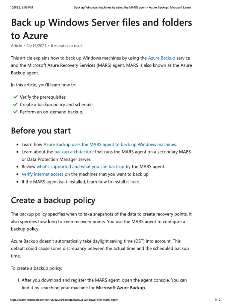 Azure Backup Policy | PDF