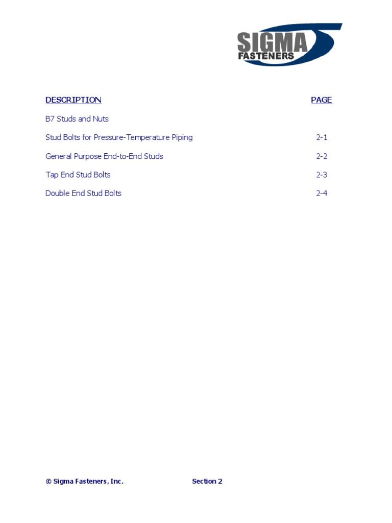Sigma Fasteners PDF Screw Metalworking