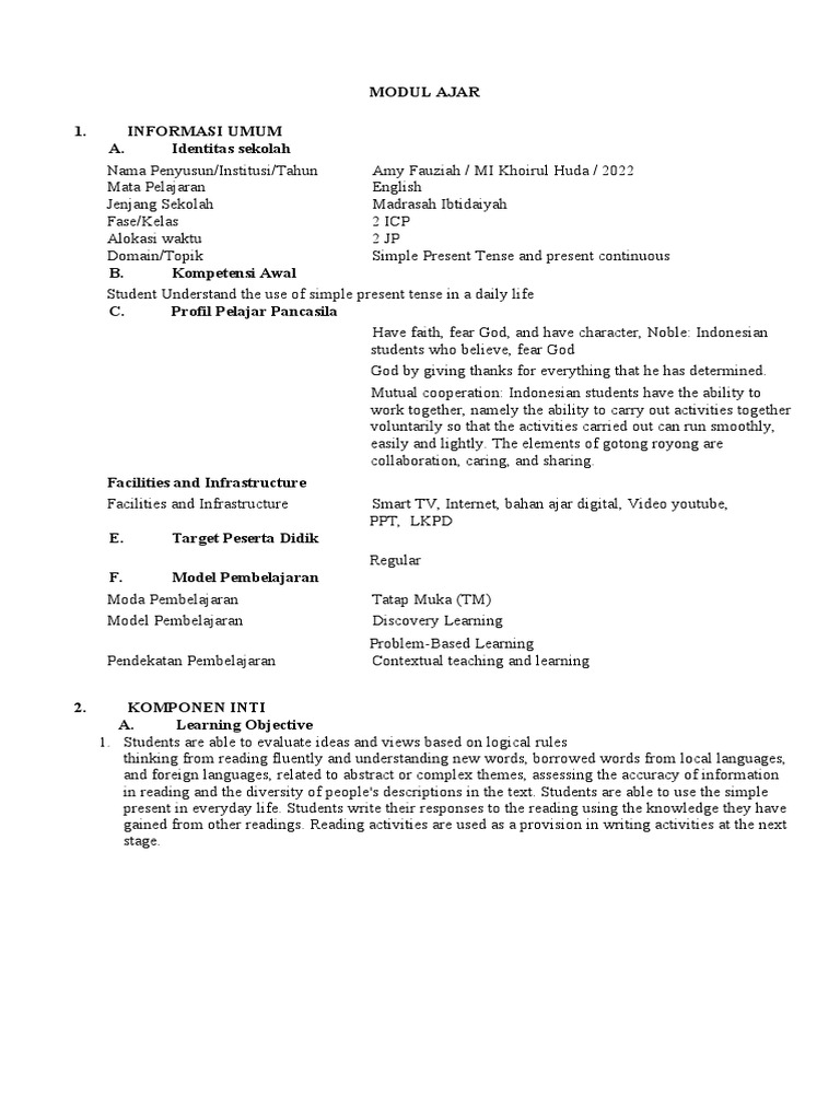 Modul Ajar English 2nd Grade | PDF