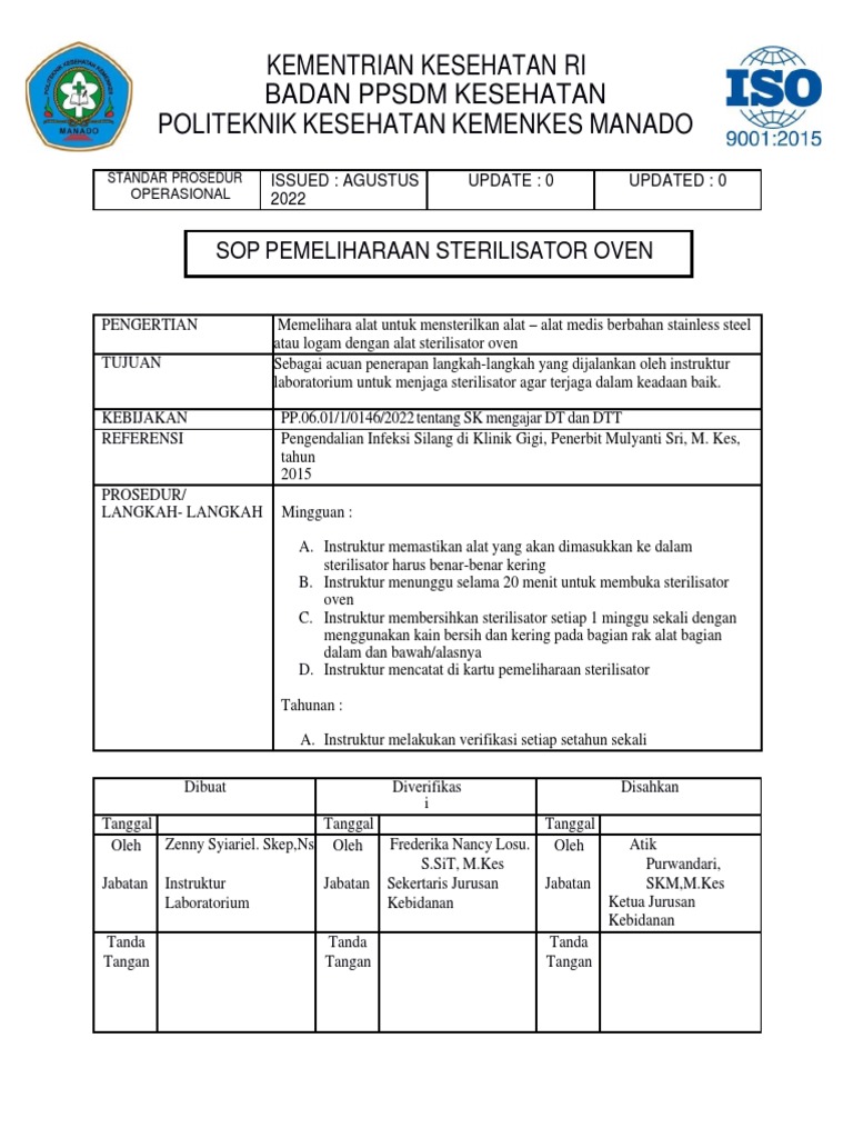 SOP Pemeliharaan Sterilisator Oven PDF