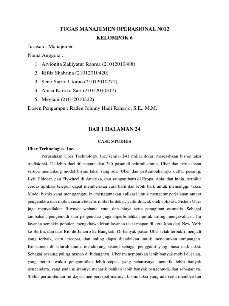 Bab 1 Dan Bab 2 Case Studies 6 Manajemen Operasional N012 Pdf