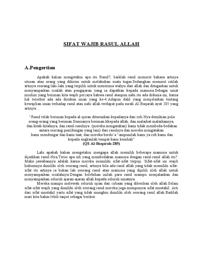 Sifat Wajib Rasul Allah | PDF