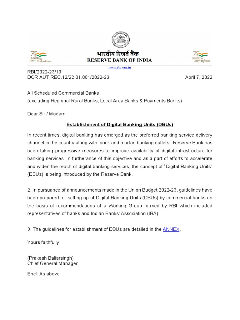 RBI DIgital Banking Units PDF Banks Reserve Bank Of India