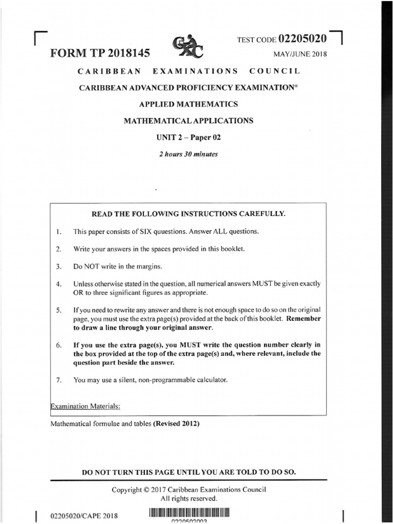 Cape u2 applied mathematics p2 2018 pdf