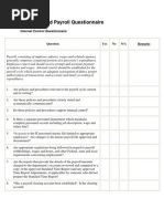 Personnel and Payroll Questionnaire: Yes No N/A Remarks