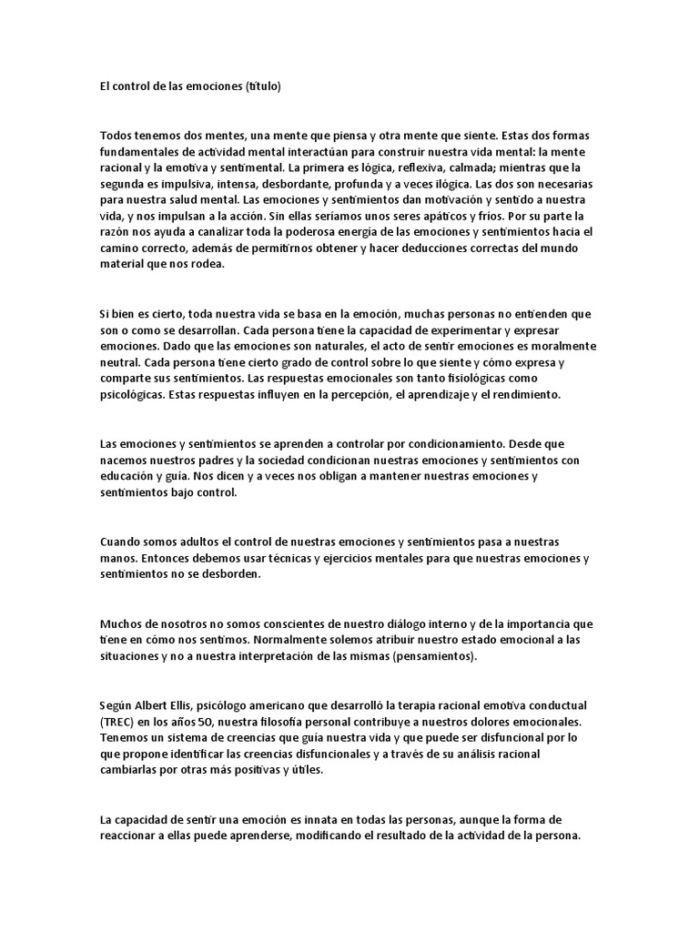 Control de las emociones y su gestión | PDF | Las emociones | Mente