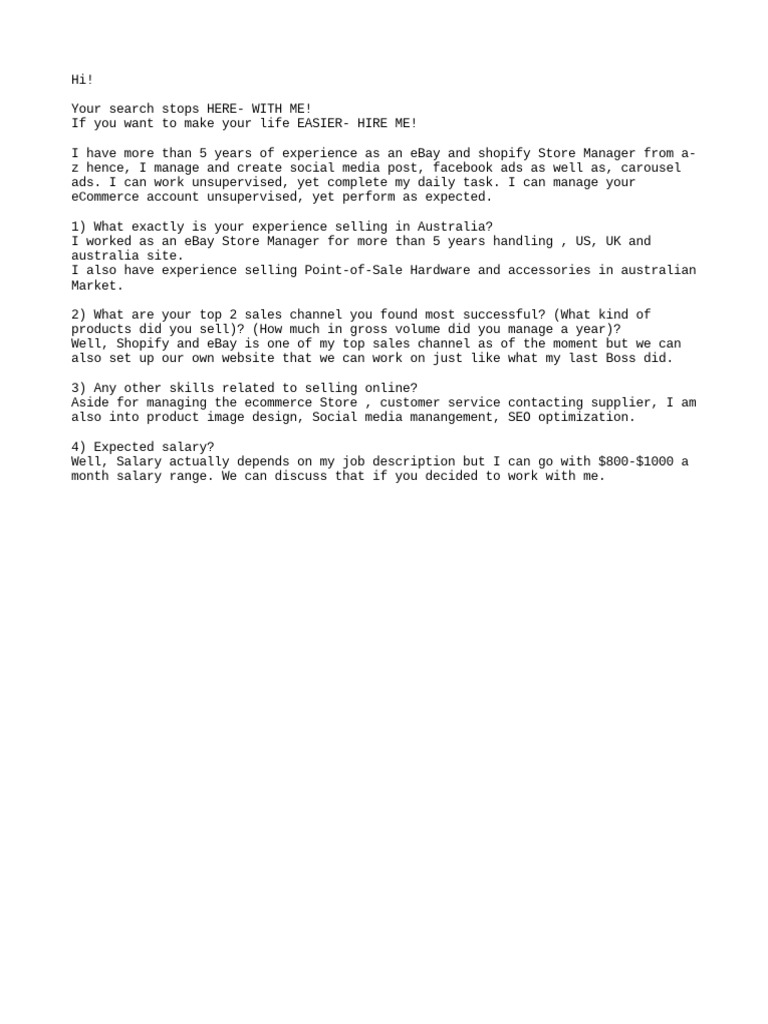 eCommerce Manager for Hire | PDF | Self-Improvement