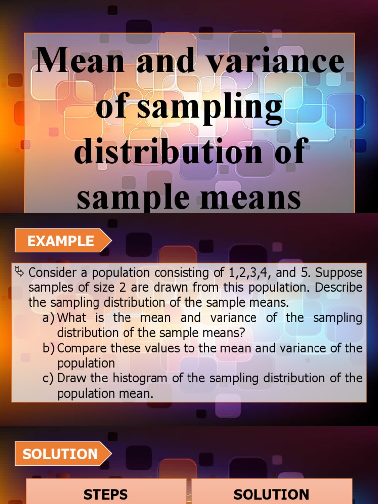 Mean and variance of sampling distribution sample means | PDF ...