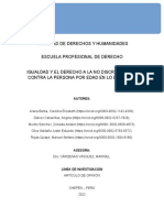 Igualdad y El Derecho A La No Discriminacion Contra La Persona Por Edad en Lo Laaboral