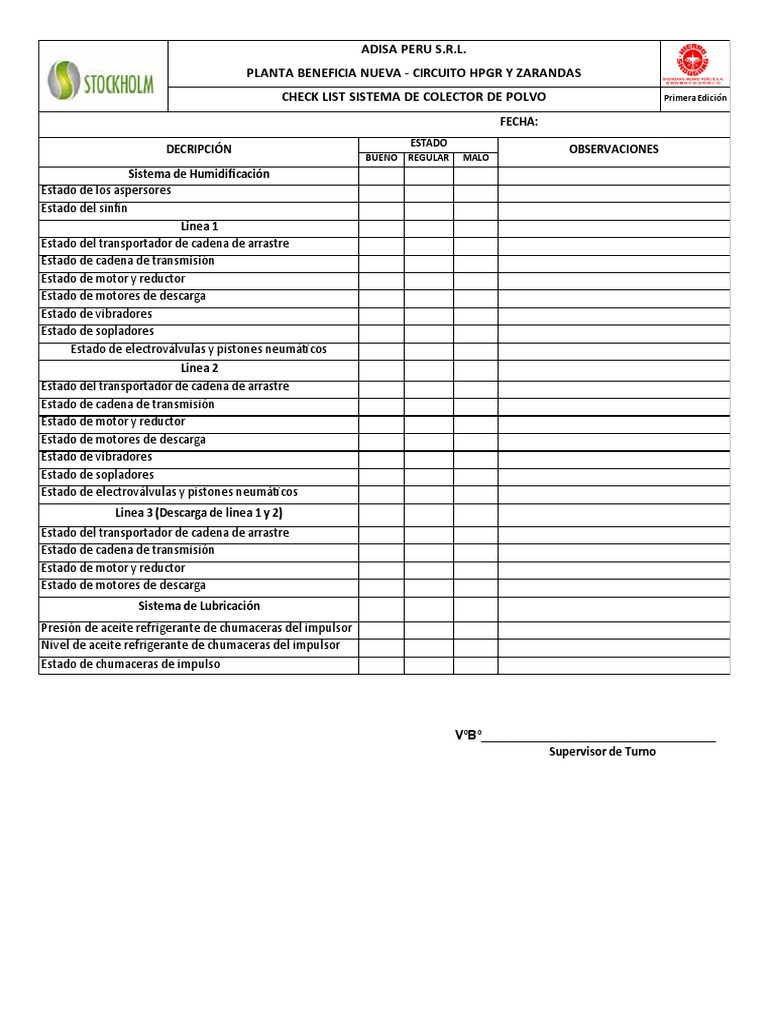 Check List - Sistema Colector de Polvo | PDF