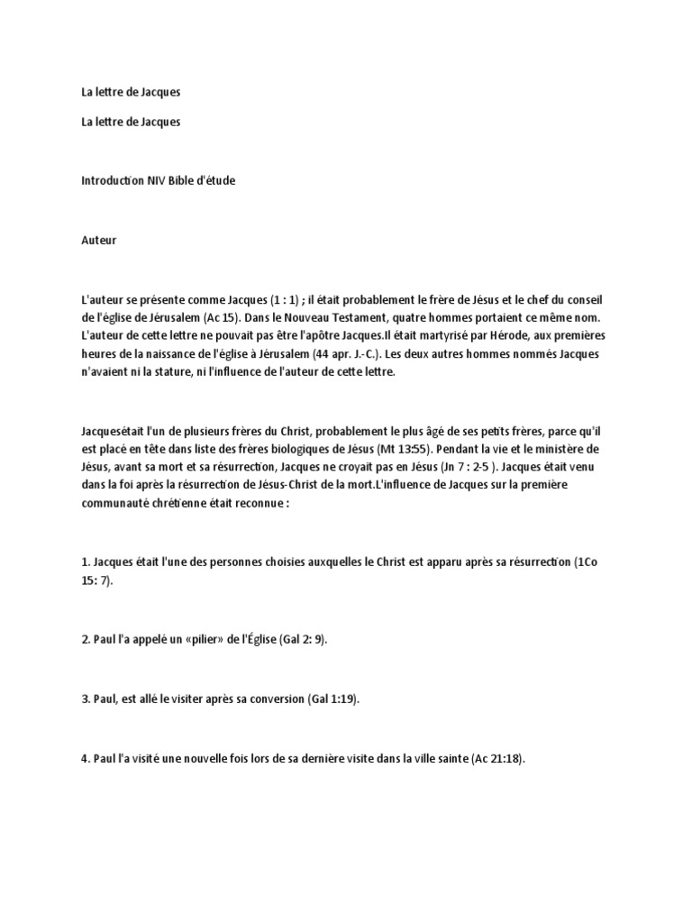 La lettre de Jacques : foi et œuvres | PDF | Église chrétienne ...