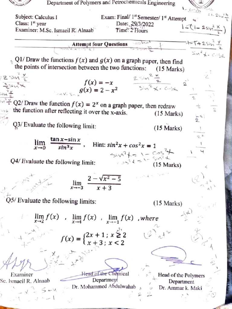 Calculus I Final Exam Paper 2022 | PDF | Mathematical Analysis