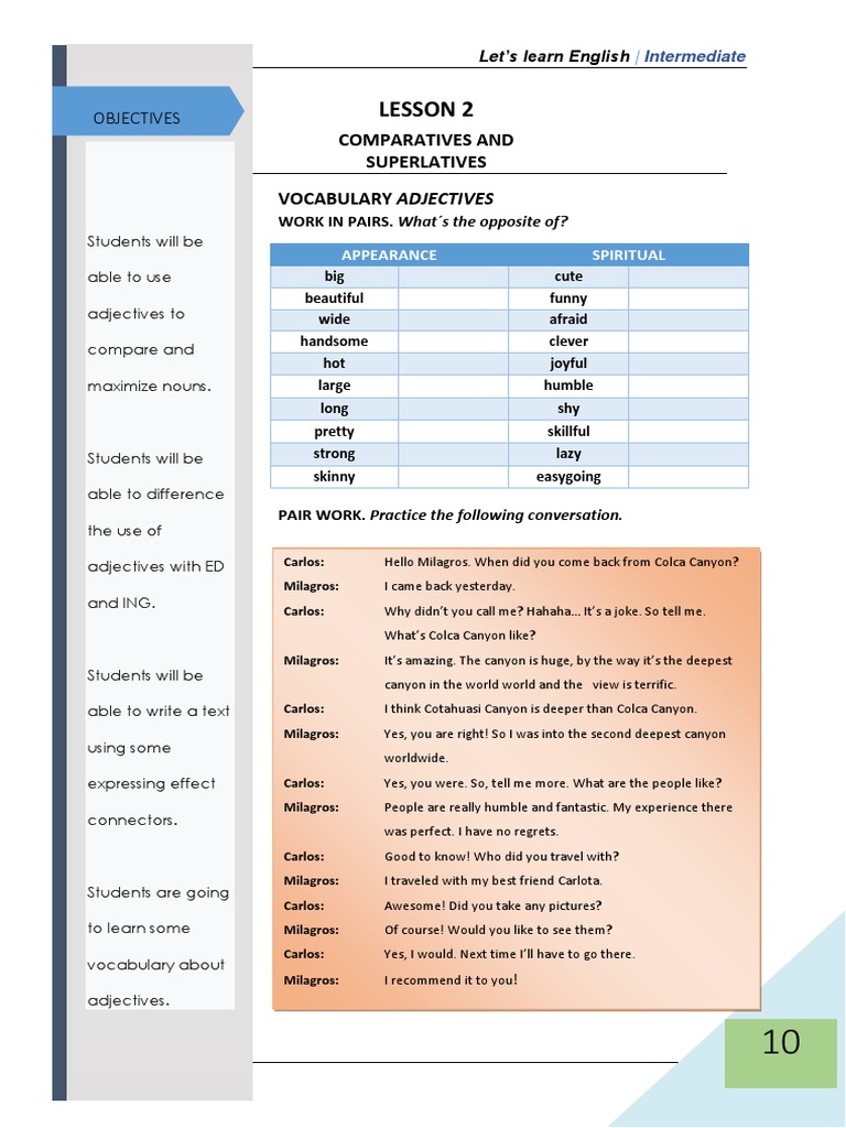 Topic 3 Vocabulary Adjectives and Conversation PDF Adjective