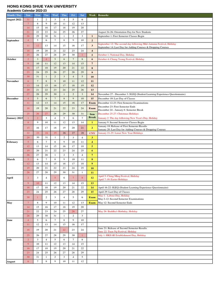 Academic Calendar 2022-23 (Student Version) | PDF | Academic Term