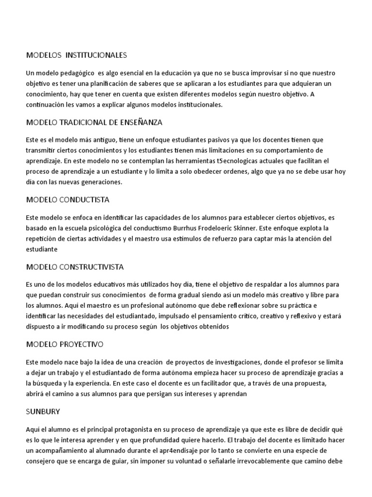 Modelos Pedagógicos en Educación | PDF | Método de enseñanza | Maestros
