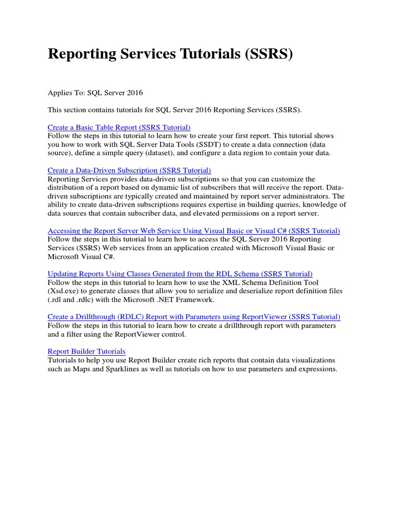 SSRS Tutorials - SQL Server Reporting Service | PDF | Microsoft Sql ...
