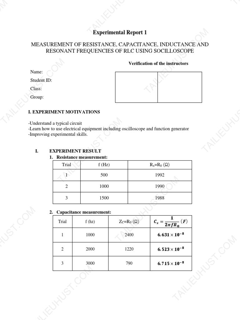 RLC Circuit Measurements and Analysis | PDF | Computer Engineering ...