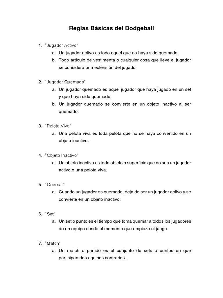Reglas Básicas Del Dodgeball PDF Deportes Juego de azar