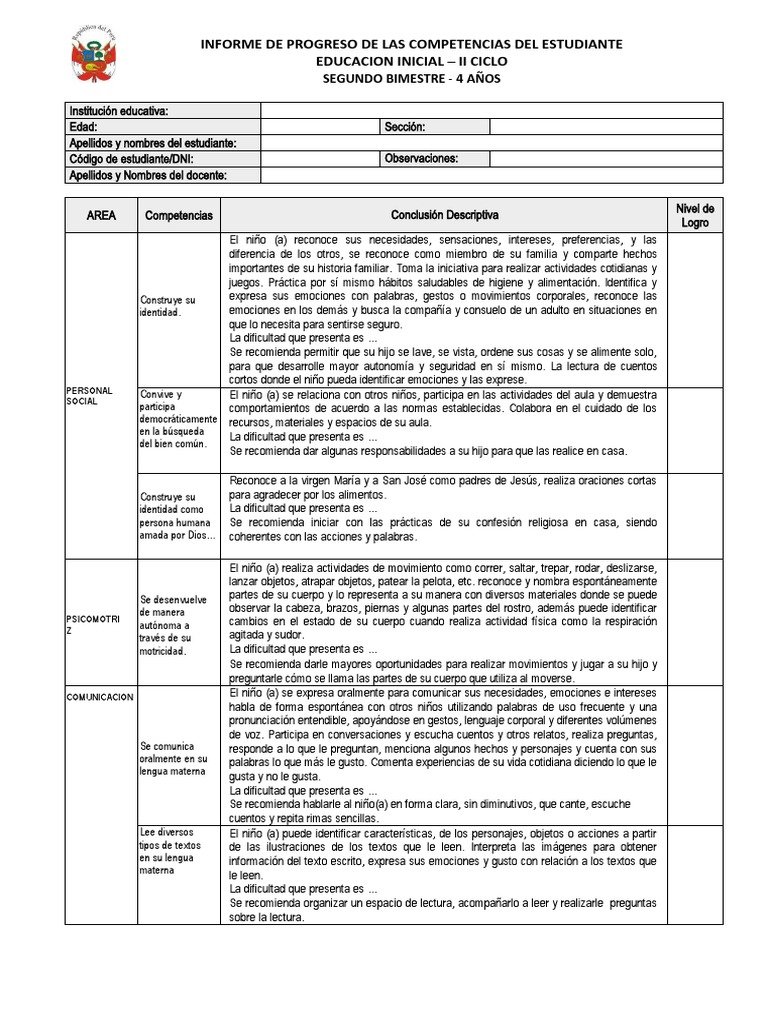 Informe de Progreso 4 Años 2022 | Descargar gratis PDF | Dibujo ...