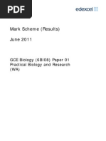 Mark Scheme (Results) June 2011: GCE Biology (6BI08) Paper 01 Practical Biology and Research (WA)