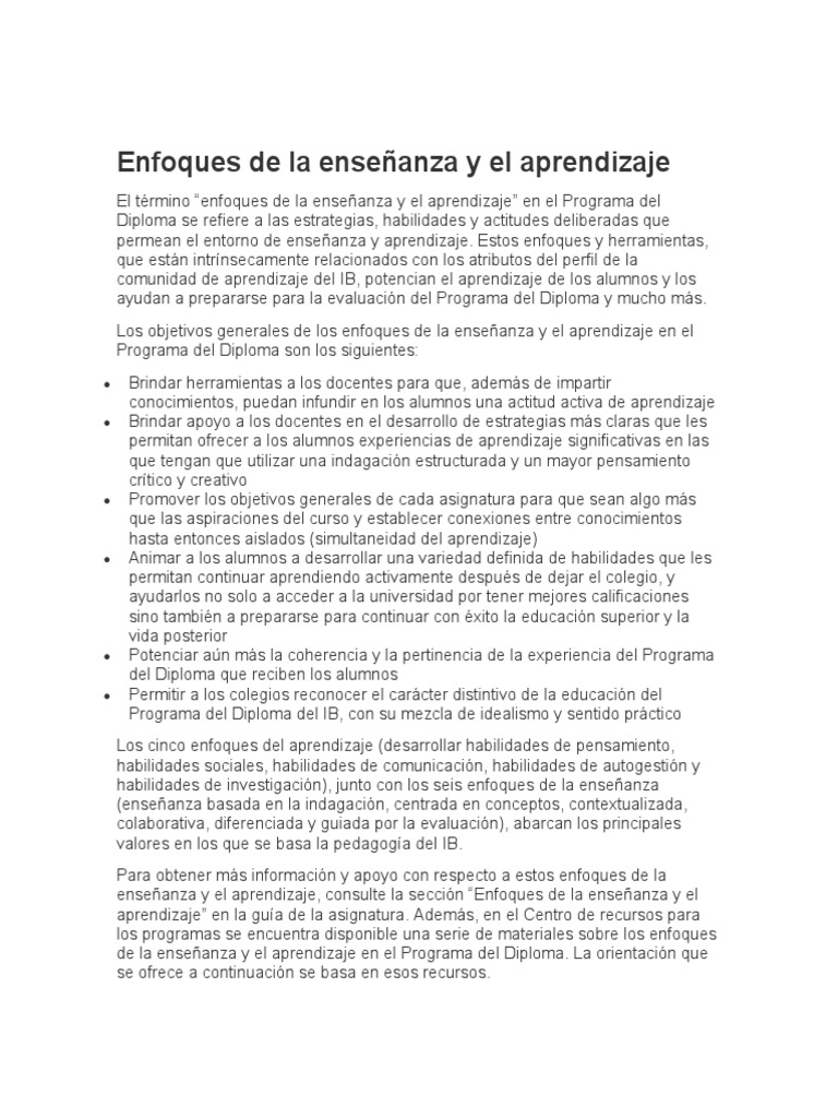 Enfoques de La Enseñanza y El Aprendizaje | PDF