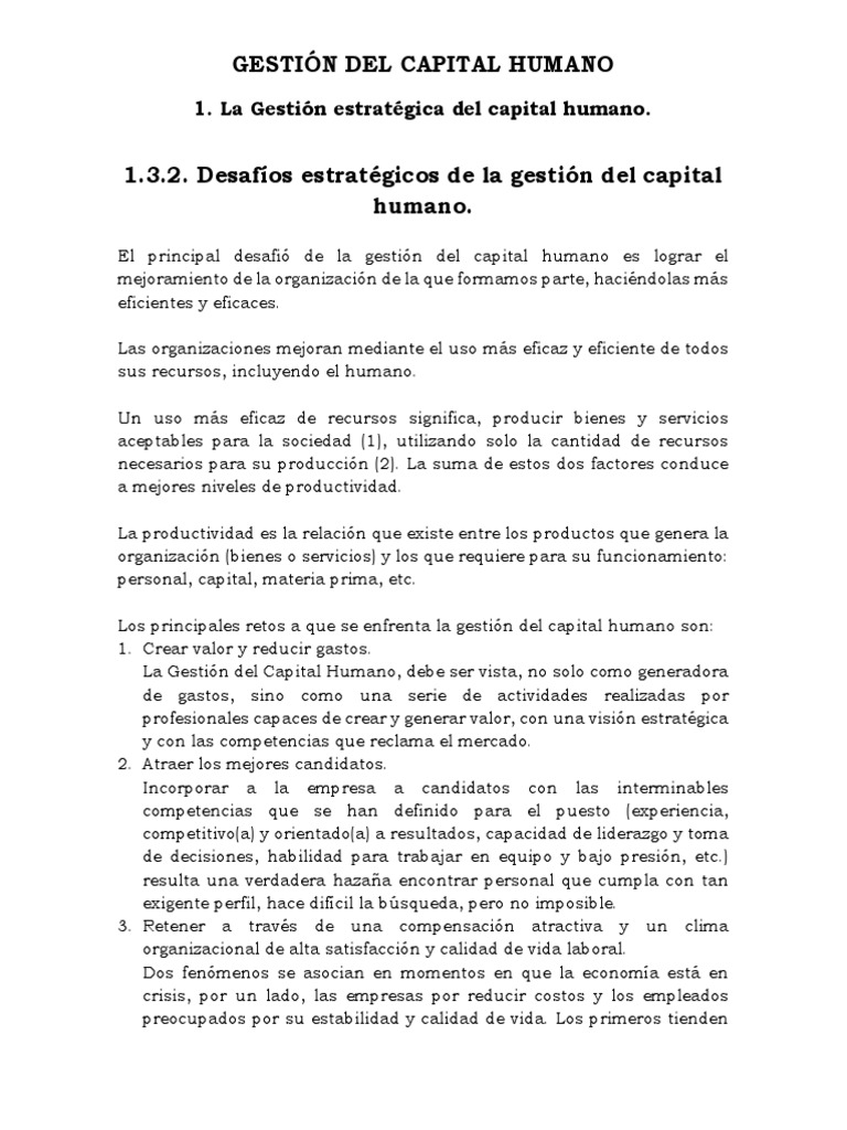 Gestión Capital Humano Desafíos Estrategias Pdf Capital Economía