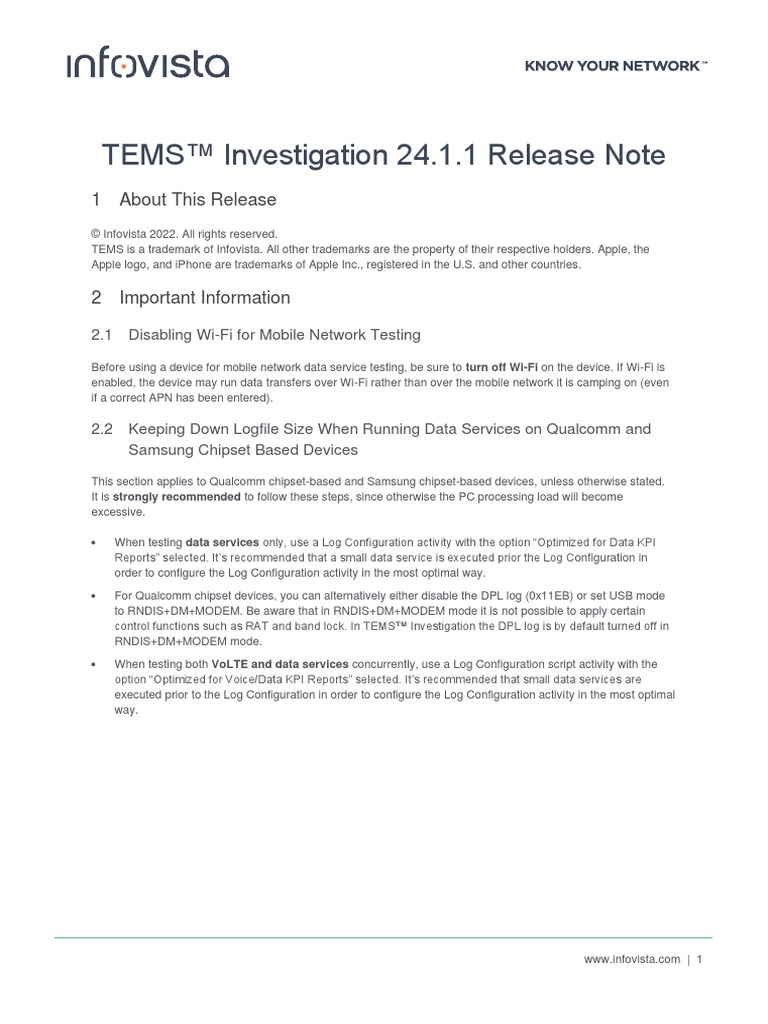 TEMS Investigation 24.1.1 - Release Note | PDF | Streaming Media ...
