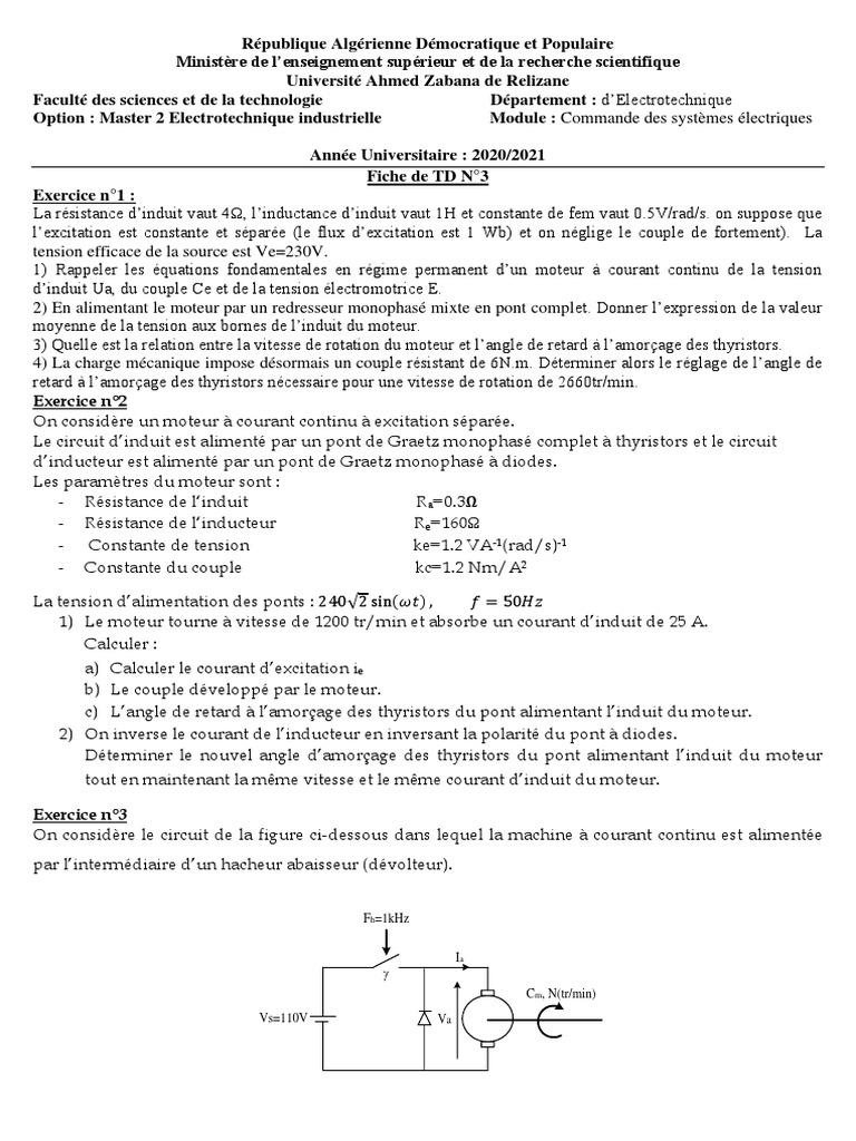 Fiche td 03 commade electrique master 2 download free pdf courant