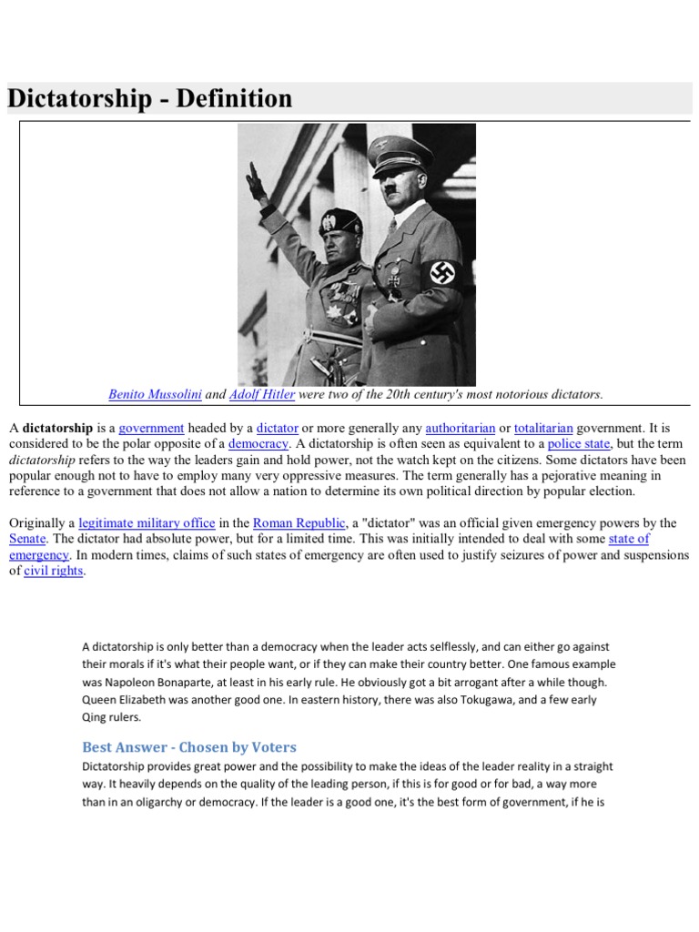 Understanding Dictatorship Definitions | PDF | Dictatorship | Tyrant