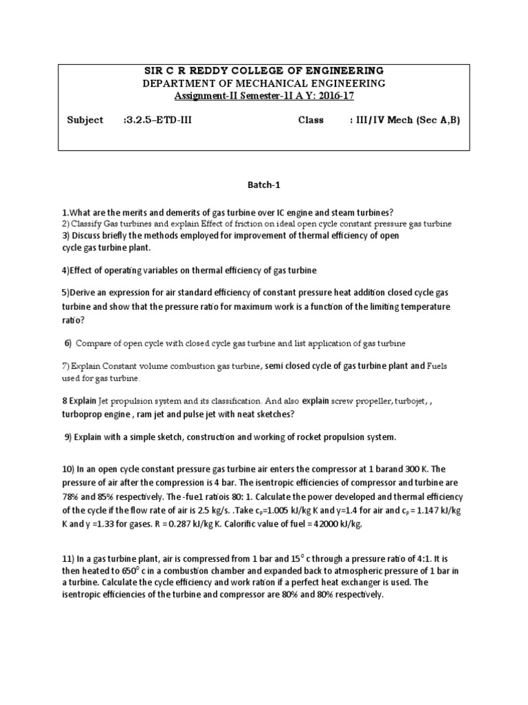 ETD - III 2nd Assignment | PDF | Gas Turbine | Jet Engine