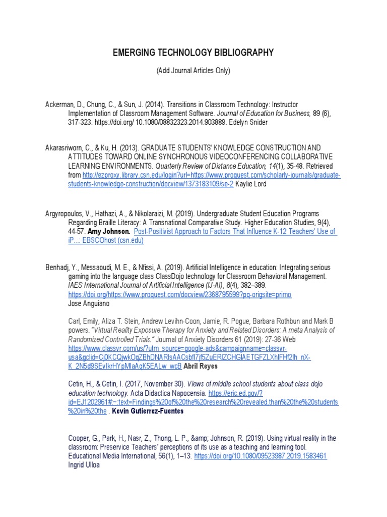 Emerging Assistive Technology Bibliography 1009 PDF Educational