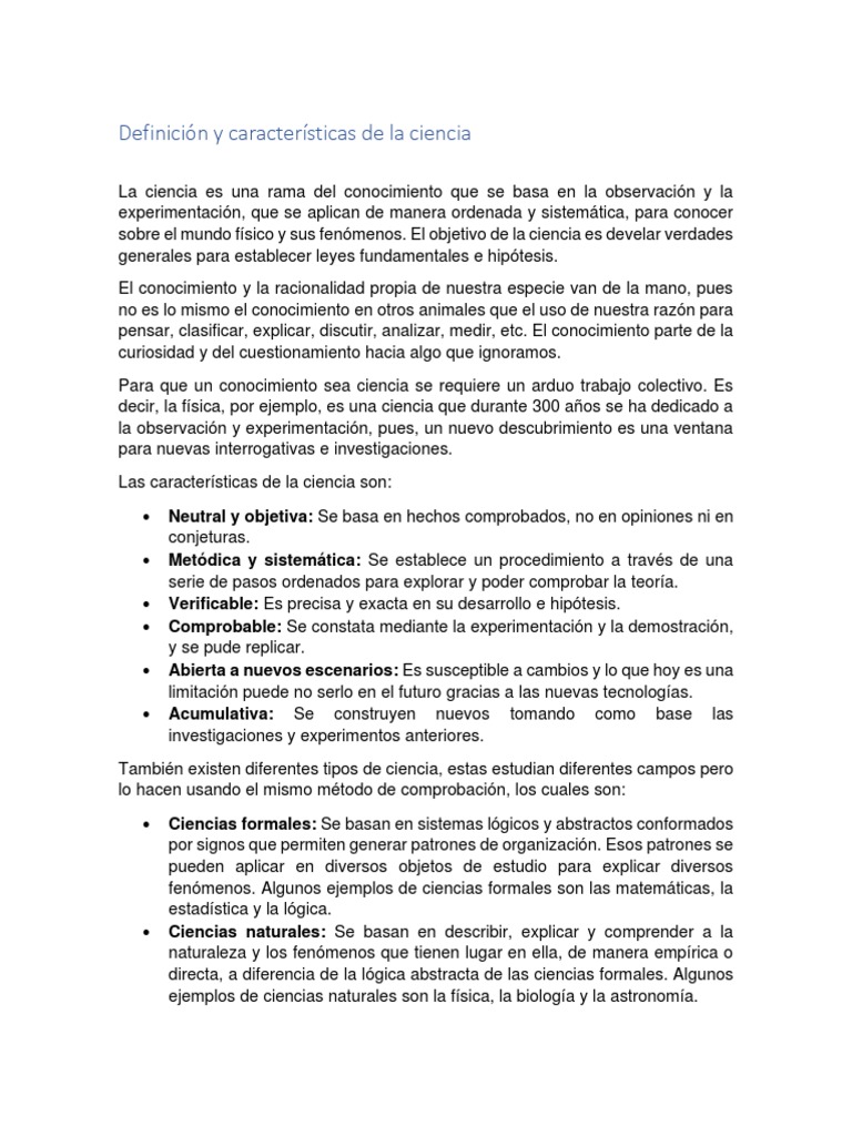 Definicion y Caracteristicas de La Ciencia | PDF | Science | Conocimiento
