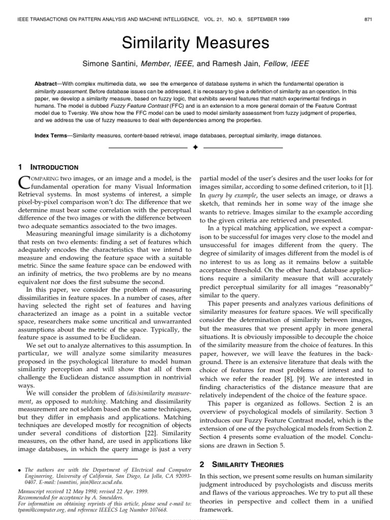 Fuzzy Feature Contrast in Similarity Measures | PDF | Metric ...