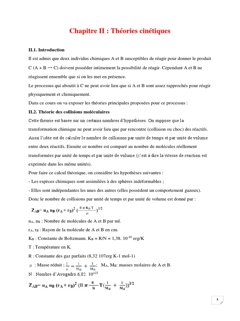 Théories cinétiques des réactions chimiques | PDF | Cinétique chimique ...