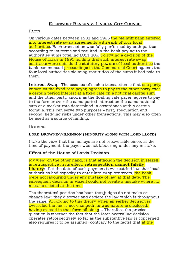 Kleinwort Benson PDF Swap (Finance) Payments