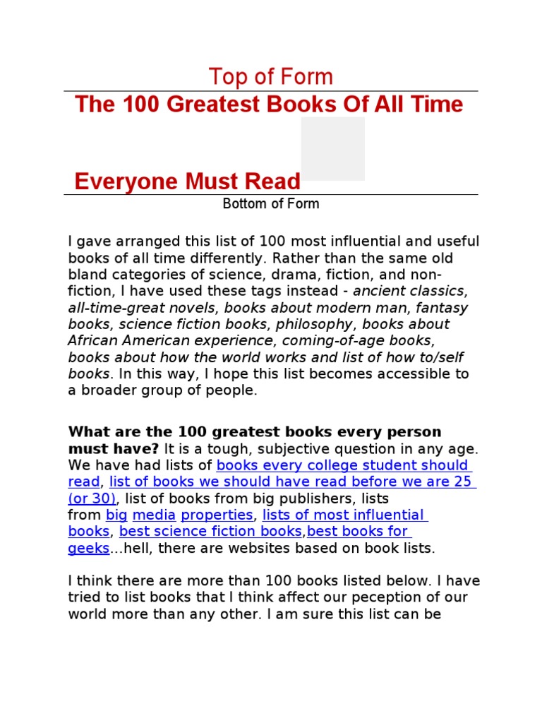 The 100 Greatest Books of All Time Everyone Must Read | PDF | Lolita ...
