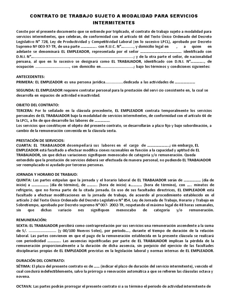 Modelo de Contrato | PDF | Salario | Tiempo de trabajo
