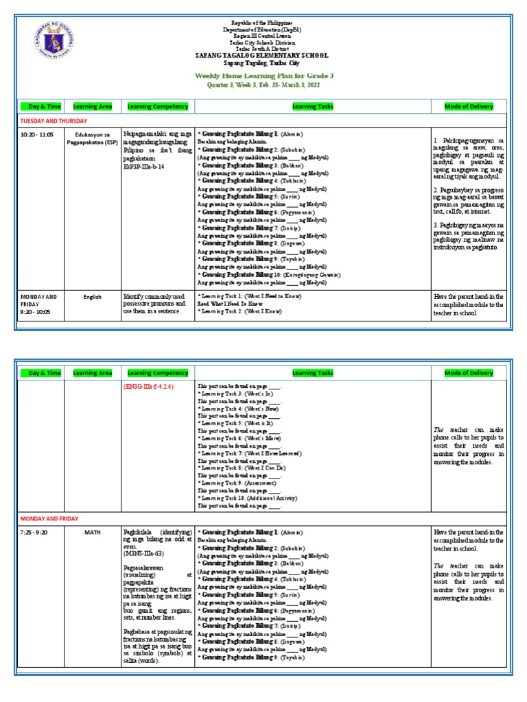 Grade 3 All Subjects WHLP Q3 W1 PDF