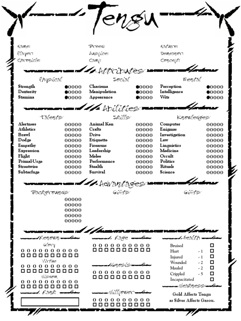 A Werewolf Character Sheet | PDF