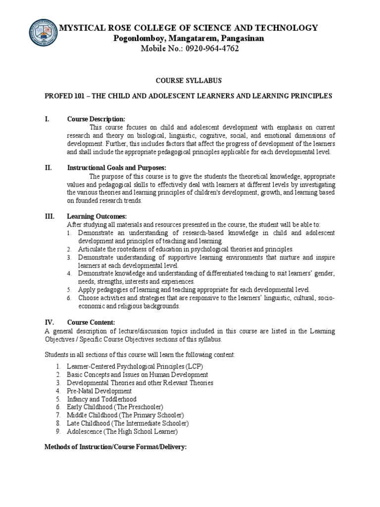 PROFED 101 Course Overview and Goals | PDF | Learning | Pedagogy