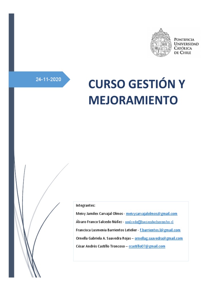 INFORME TRABAJO GRUPAL - DIPLOMADO CONTROL Y GESTION DE CALIDAD PUC ...