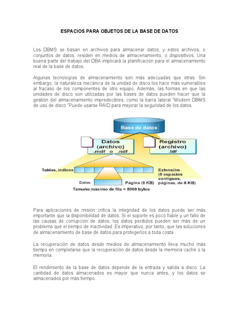 Espacios en DBMS para Almacenamiento | PDF | Bases de datos | Archivo ...
