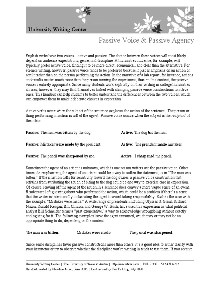 Passive-Voice Passive-Agency Revised2020 | PDF | Verb | Subject (Grammar)