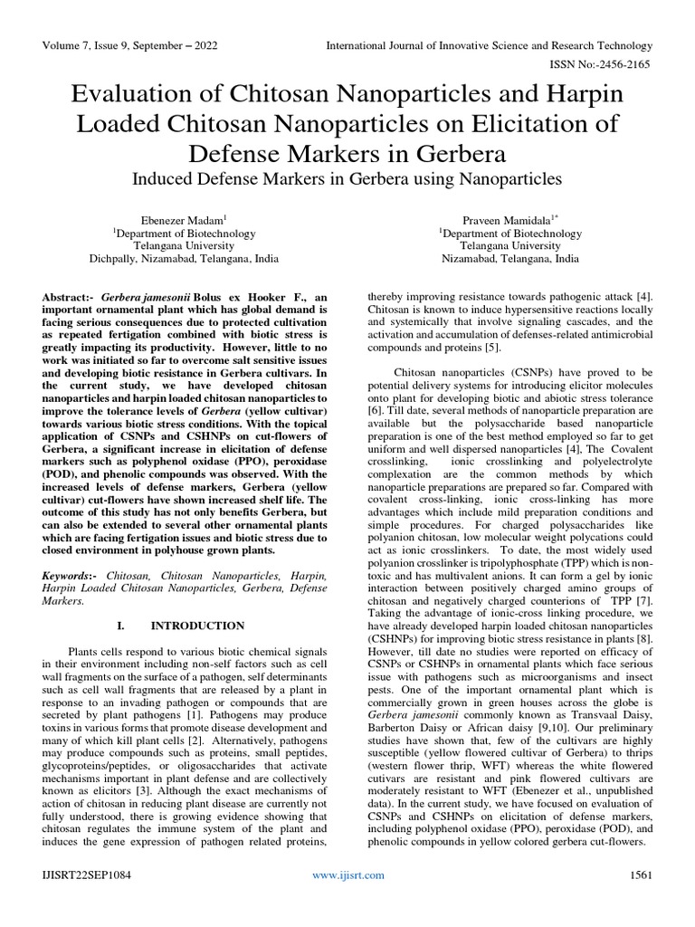 Chitosan Nanoparticles Boost Gerbera Defense | PDF | Cross Link ...