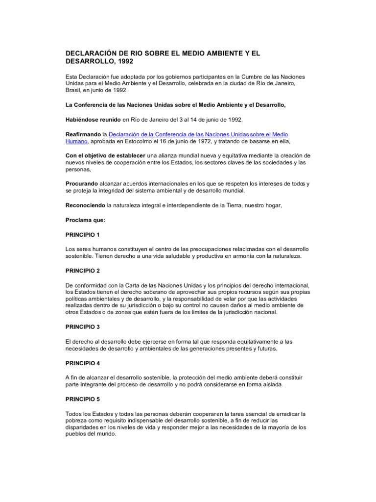 DECLARACIÓN DE RIO 1992 Desarrollo sostenible