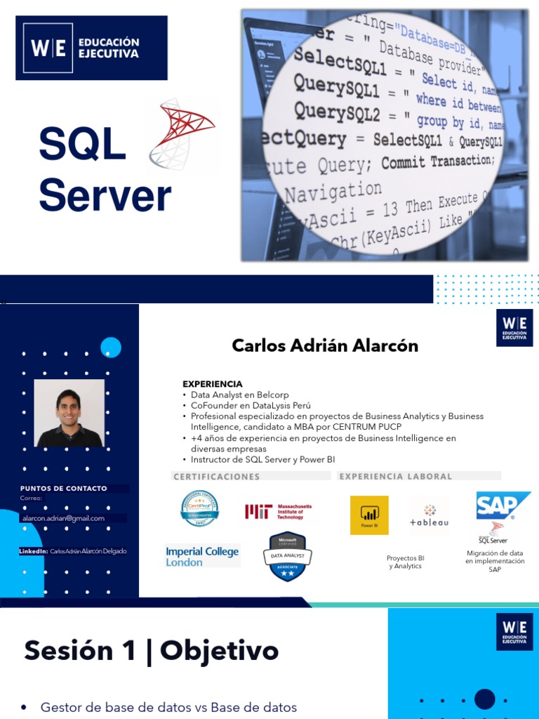 SQL Server - Sesión 1 | PDF | Servidor SQL de Microsoft | SQL
