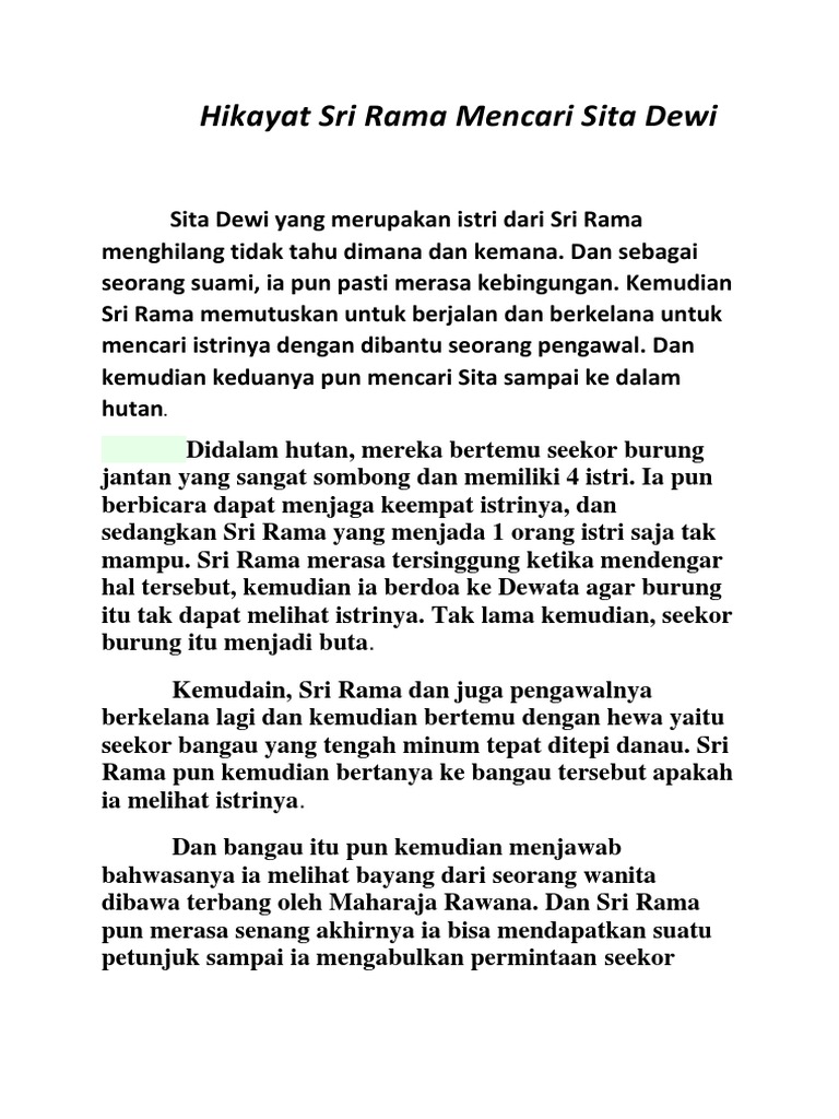 Hikayat Sri Rama Mencari Sita Dewi | PDF