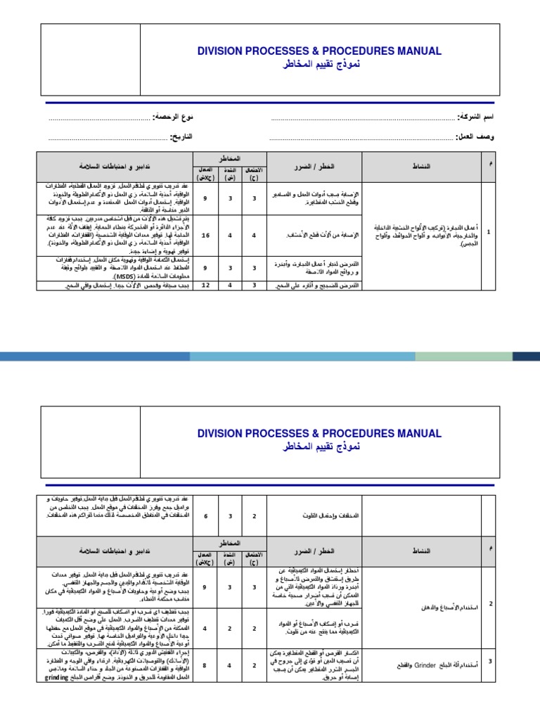 نموذج تقييم المخاطر | PDF
